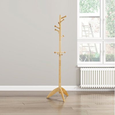 Wood Coat Rack, Coat Hanger Stand with 11 Hooks for Entryway, Home