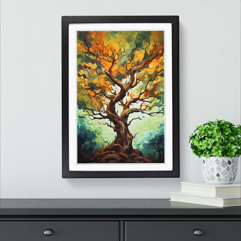Tree Gestural - Single Picture Frame Print on Wood, Black Framed, 34cm H x 25cm W