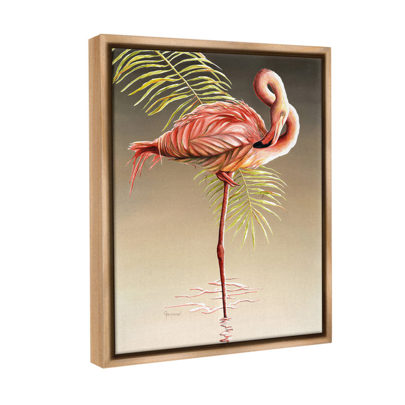 «Flamingo Twist Gaze» par Christine Reichow sur, Cadre flottant orme Montalcino, H 21 po x l 17 po