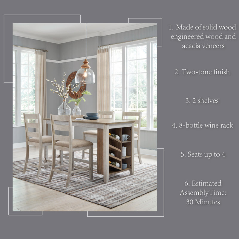 Cottage Charm Grayish White Wood Counter Table with Wine Rack