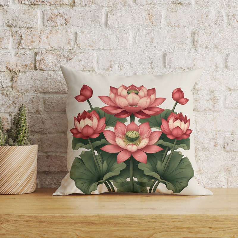 Œuvre d'art Ajanta Lotus Intérieur/Extérieur 20x20, Carré 20 po, Crème/rouge