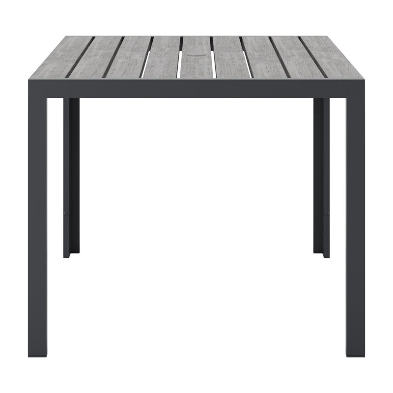 Ellenton Square Metal Outdoor Dining Table With Umbrella Hole , 35'' in. W 35.5'' in. D, Black, Gray