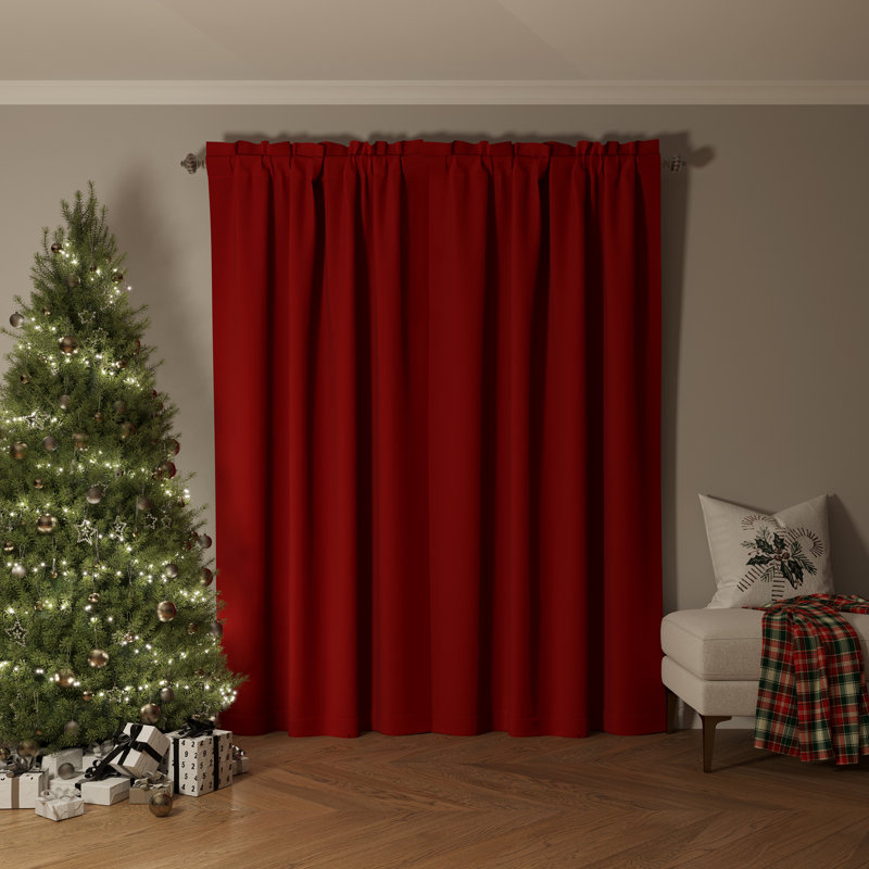 Sun Zero Oslo Theater Grade Extreme 100% Blackout Rod Pocket Curtain Panel, 52" W x 63" L, Holiday Red