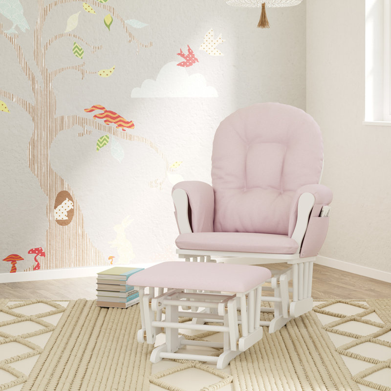 Hoop Glider with Ottoman, White, Pink