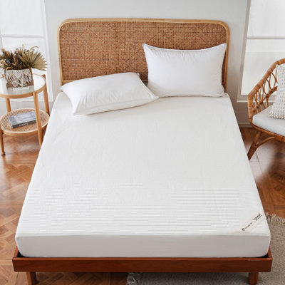 200GSM Lightweight Wool-Filled Deep Pocket Mattress Pad with Cotton Cover, Full Size(White)