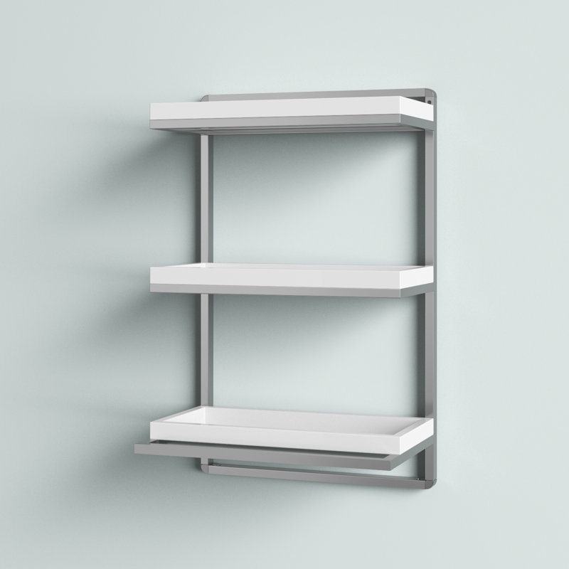 Sleek 34.5" White Floating Wall Shelf with Chrome Towel Bar