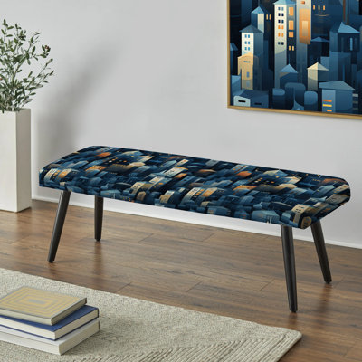 Motif de paysage urbain beige et bleu - Banc rembourré géométrique noir