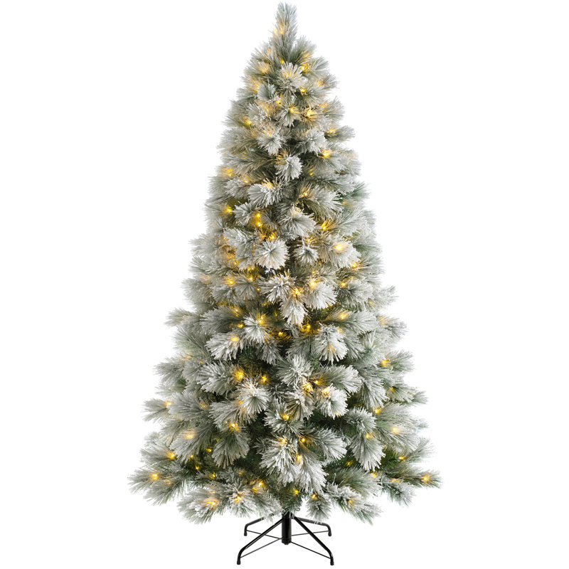 Snow Flocked Pine Artificial Christmas Tree with Clear and White Lights, 183cm H
