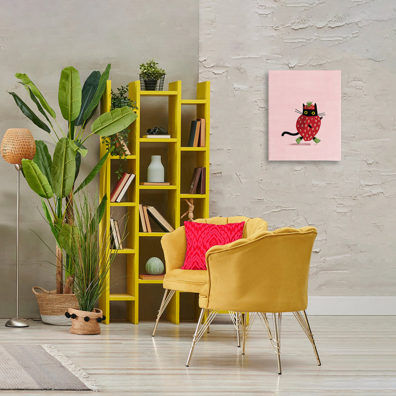 «Strawberry Cat on Pink», art mural par Leeza Hernandez, H 20 po x l 16 po