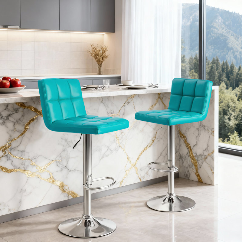 Stallcup Swivel Adjustable Height Bar Stool, Blue