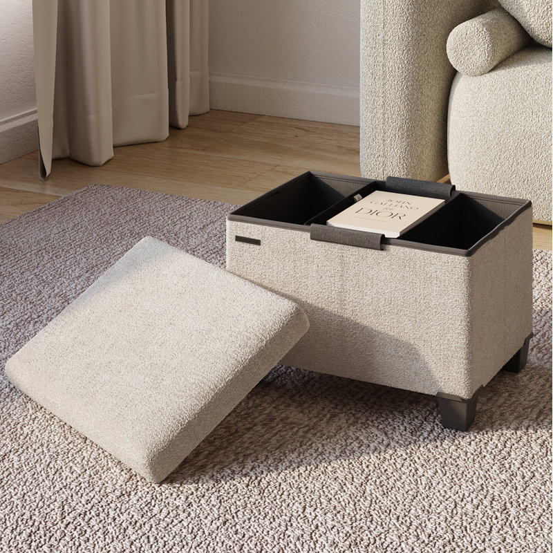 Banc de rangement avec repose-pieds Vérrant Boucle, Beige, H 11,5 po x l 16 po x P 10,5 po