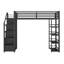 Grand lit mezzanine en métal avec tablettes de rangement, armoires et garde-robe