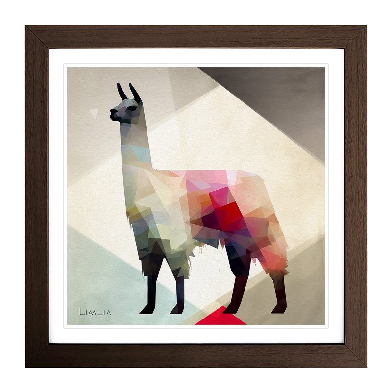 Llama Suprematism No.2 - Single Picture Frame Print on Wood, Walnut