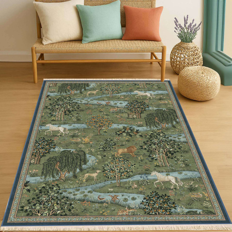 Astoria Grand Medieval Tapestry Wildlife Print Area Rug | Wayfair