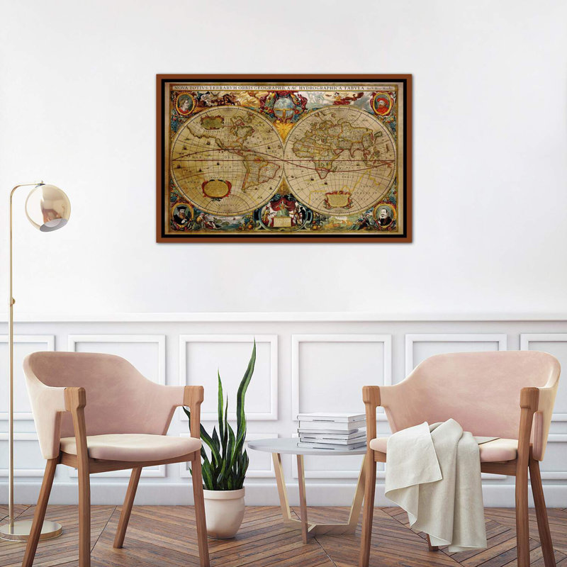 Victorian Geographica - reproduction d'art, Toile classique avec cadre brun, H 26 po x l 40 po x P 1,5 po, Pas de tapis