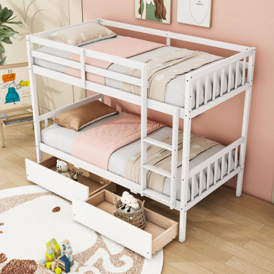 Two Drawers Rubber Wood Bunk Bed