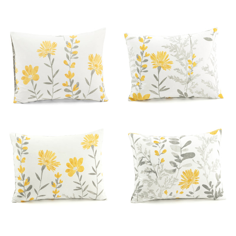 Aprile Full/Queen Yellow and Gray Cotton Floral Duvet Cover Set