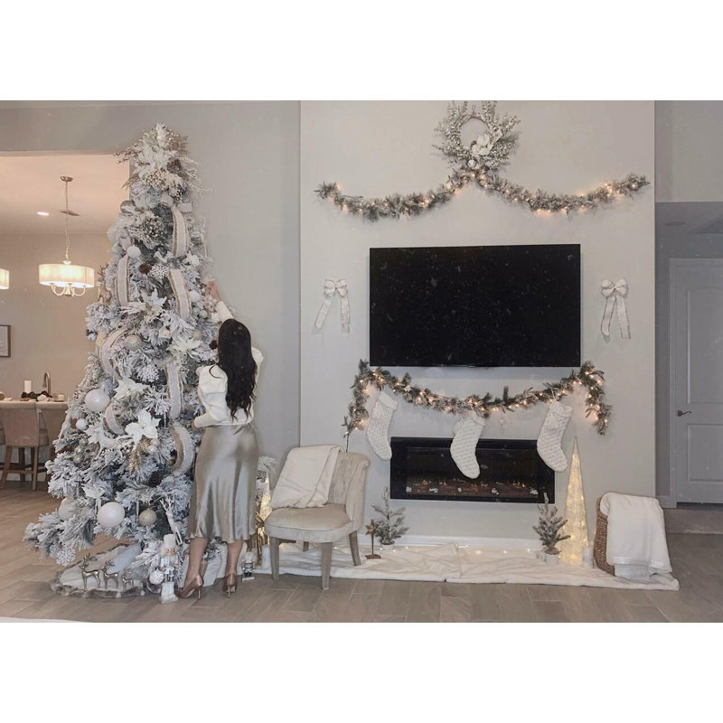 Snowy 9' White Pine Aritificial Christmas Tree with 850 Clear Lighs, 6.5'