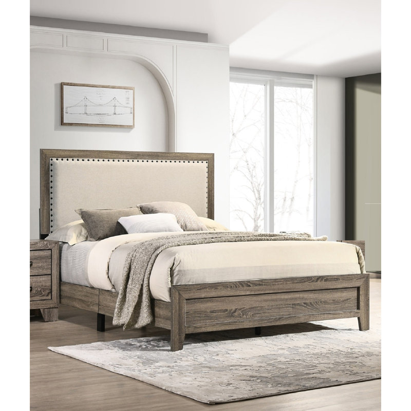 Lit simple avec tête de lit tapissier grise, tête de lit en bois stable et placages, mobilier moderne, Lit simple, Gris