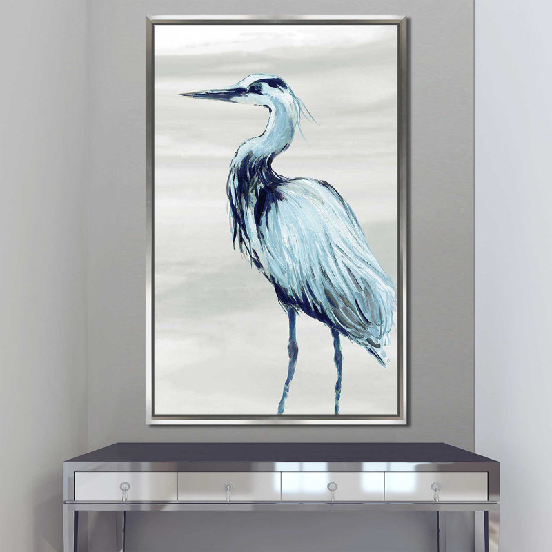 By the Sea Crane II - Peinture, H 63,5 po x l 39,5 po x P 2 po, Cadre flottant argent