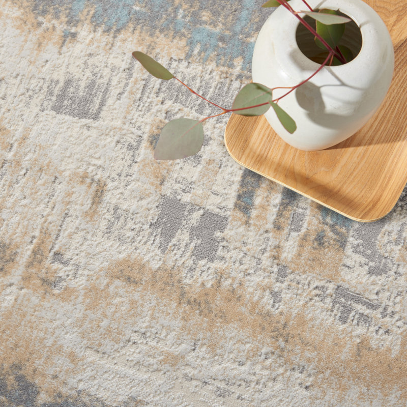 Tapis abstrait beige / gris, Rectangle 3 pi 2 po x 5 pi