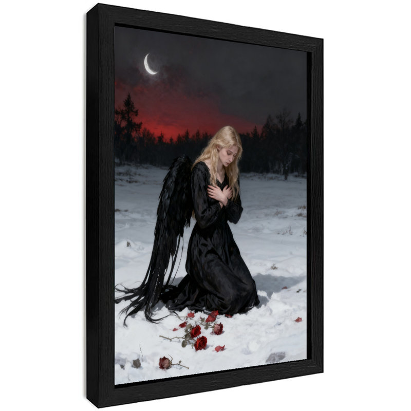 Art mural noir rétro vintage avec ange foncé de style gothique classique, impressions encadrées de style gothique foncé