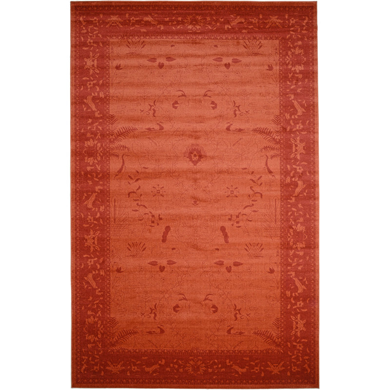 Tapis oriental orange à motif floral Godina, Rectangle 8 pi x 11 pi