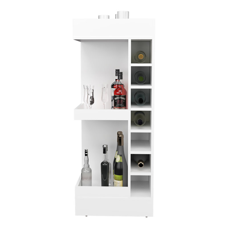 Armoire de bar de 46 po de hauteur blanche avec rangement de 14 po pour votre collection, Blanc