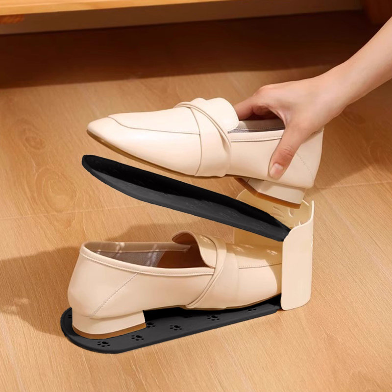 Double Layered Shoe Shoe Cabinet Adjustable Storage Shoe Rack Home Use Shoe Storage Thick Plastic Shoe Storage, Black