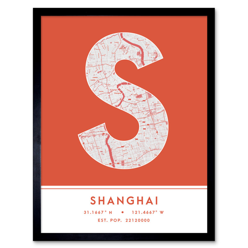 Shanghai City Map Shanghai Orange 1 Piece Single Picture Frame Wall Art