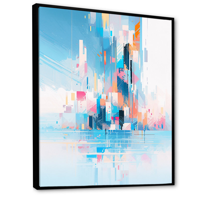 «Teal Peach Interlocking Perspectives» sur toile, Cadre flottant noir, H 32 po x l 16 po x P 1 po