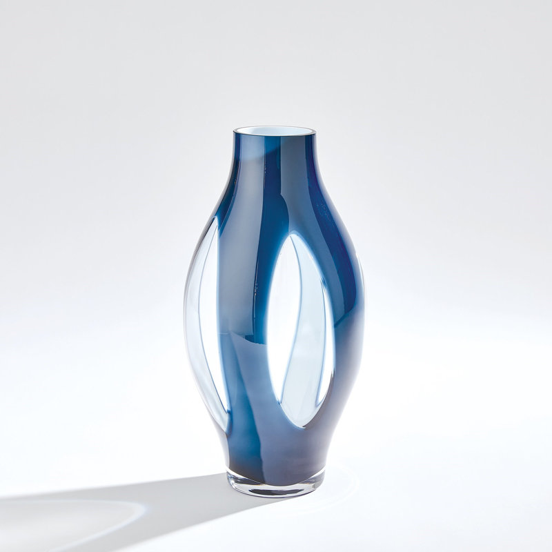 Glass Table Vase, Night Blue, 15.75" H x 8.25" W x 8.25" D