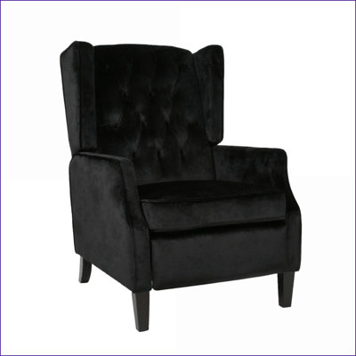 Fauteuils inclinables: fauteuil inclinable à oreilles de style Mid-Century, tissu 100% polyester avec décoration rivet, noir | Structure en bois de bouleau | Salon Chambre à coucher