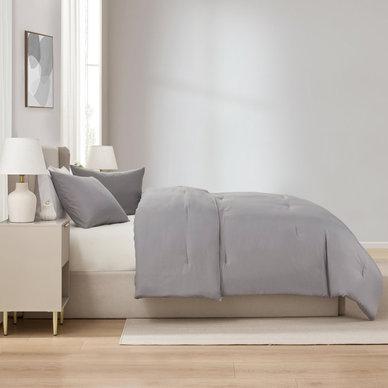  ensemble d'édredon 3 pièces en microfibre douce avec taies décoratives, Gris