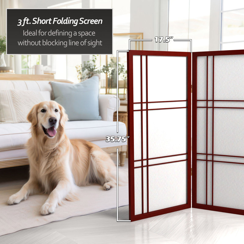 Keitez 3 ft. H Short Folding Shoji Screen, Rosewood, 3
