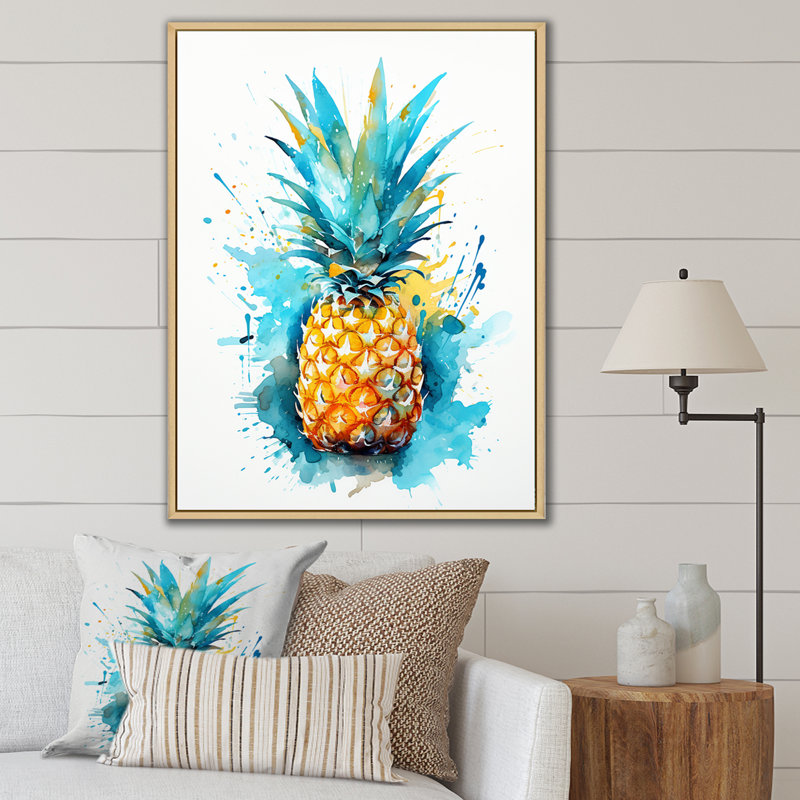 Décoration murale exotique ananas II - ananas, Cadre naturel flottant, H 32 po x l 24 po x P 1 po