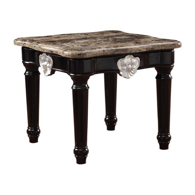 End Table, Natural Marble Top & Black