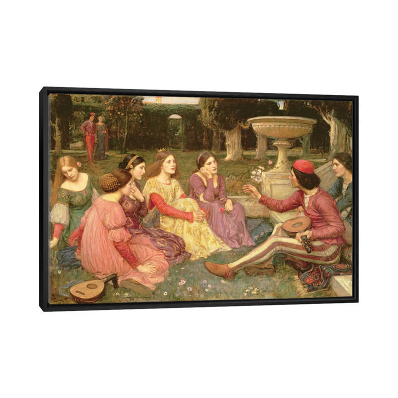 «The Decameron, 1916» par John William Waterhouse, reproduction sur toile, H 18 po x l 26 po x P 1,5 po, Pas de tapis