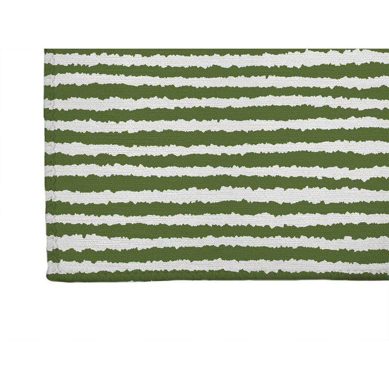 Tapis de cuisine à profil bas Long Gen, Vert olive rayé, Rectangle 5' x 7'