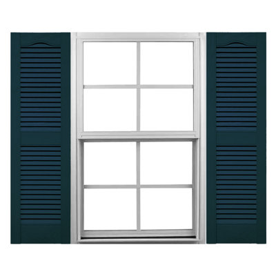 12"W x 52"H Mid-America Vinyl, Standard Size Cathedral Top Center Mullion, Open Louver Shutter, w/Installation Shutter-Lok's & Matching Screws (Per Pair), 166 - Midnight Blue
