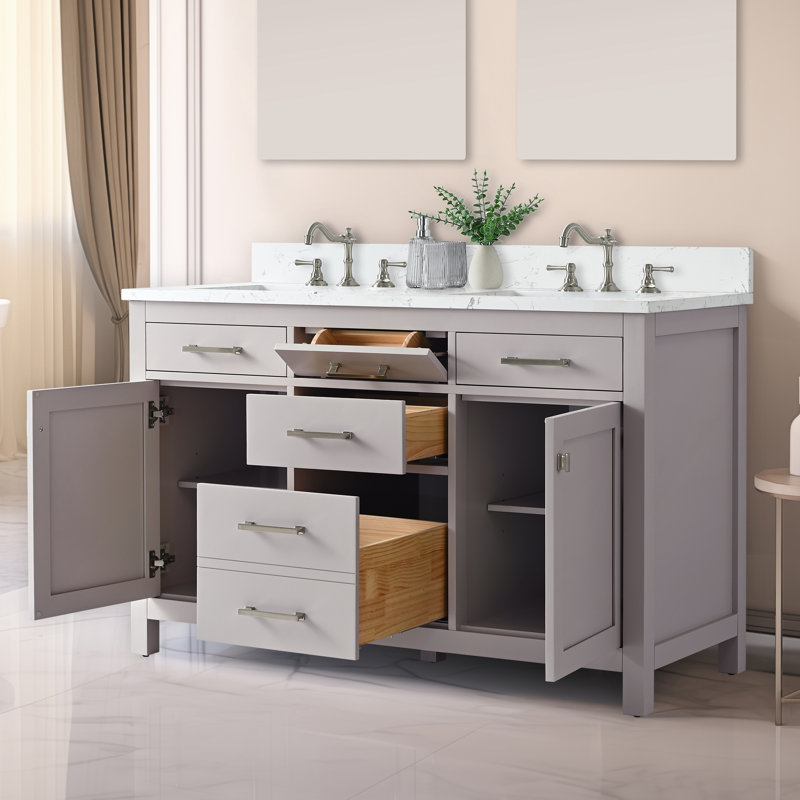 Ajhane 54" W Double Vanity Set, Taupe/Brushed Nickel
