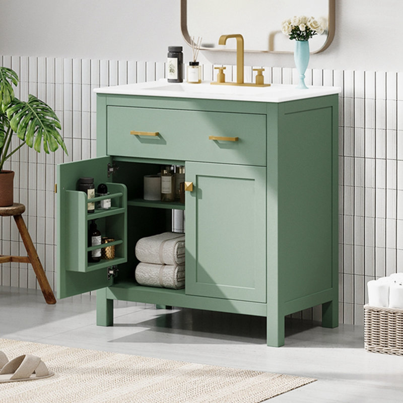 Armoire de salle de bain 30 pouces avec 2 portes et tablette, Vert