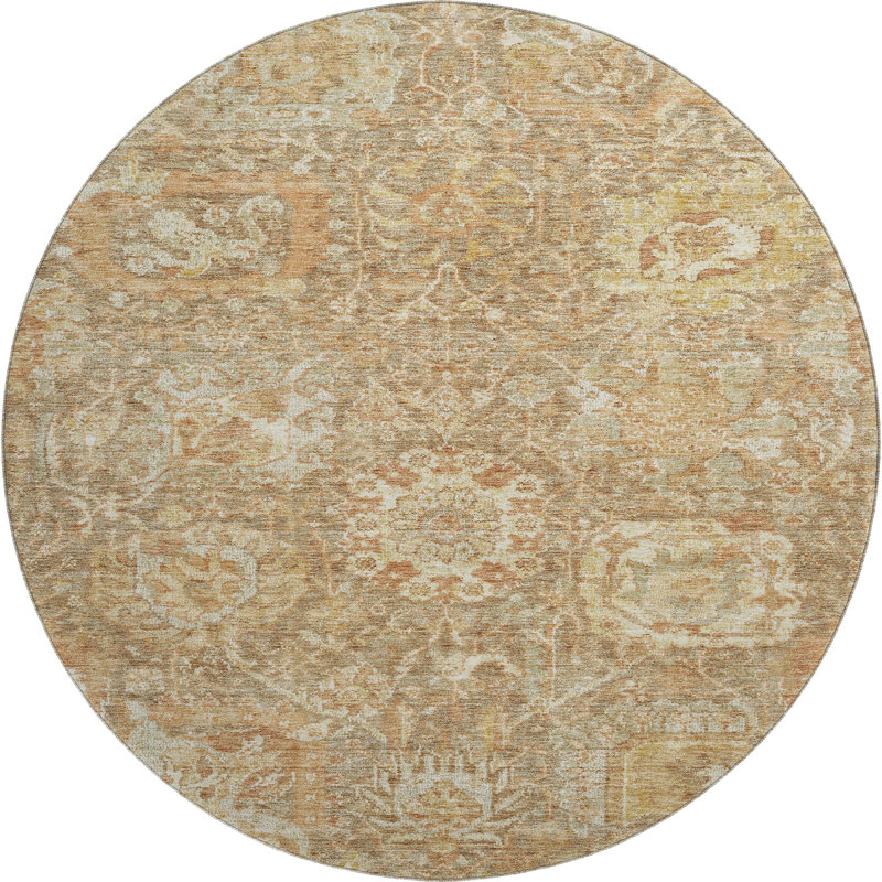 Premium Machine Washable Wayne AMF1101 Damask Rug, Round 8'