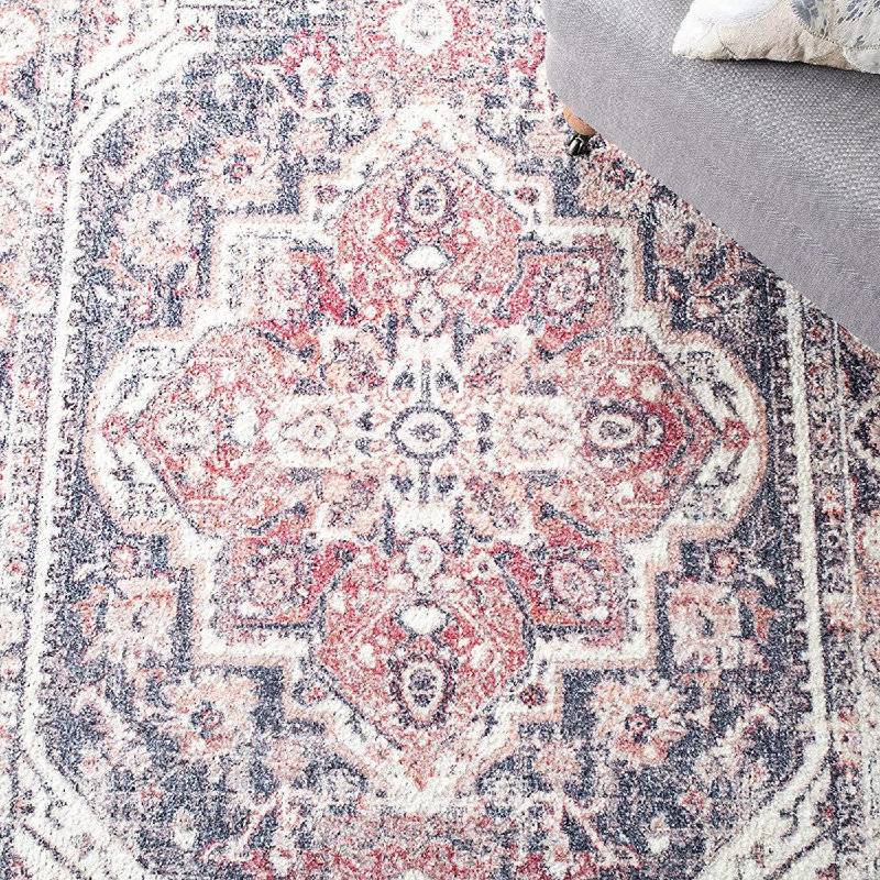 Tapis géométrique en polyester touffeté à la main rouge / bleu, Rectangle de 5 pi x 8 pi