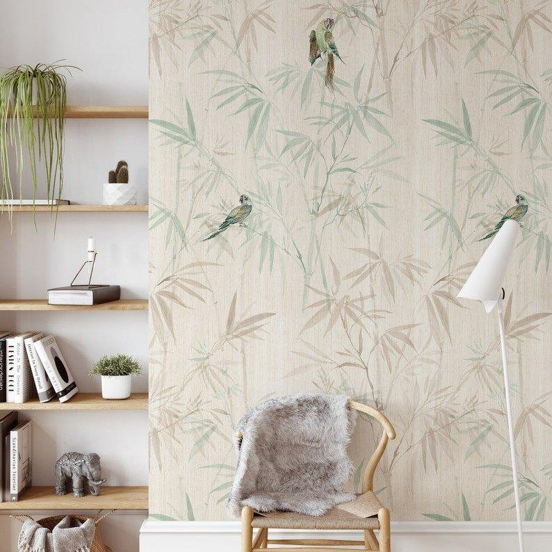BB756739DE084C1B829A96AB4BA9AD0E Forest Chinoiserie Wallpaper, Beige/Green