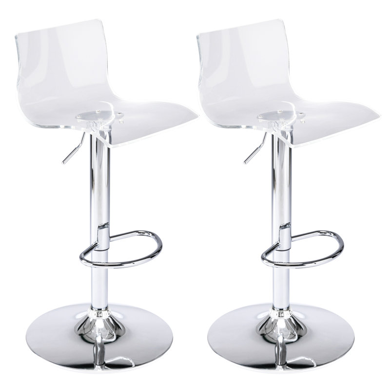  Crawley Acrylic Bar Stools With Mid Back, Set Of 2, Adjustable Swivel Airlift Barstools, Counter Height Bar Chairs For Kitchen Dining Pub Cafe (Clear)