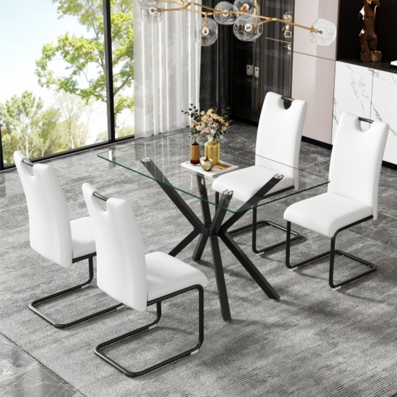 Rectangular Clear Black Glass Dining Table