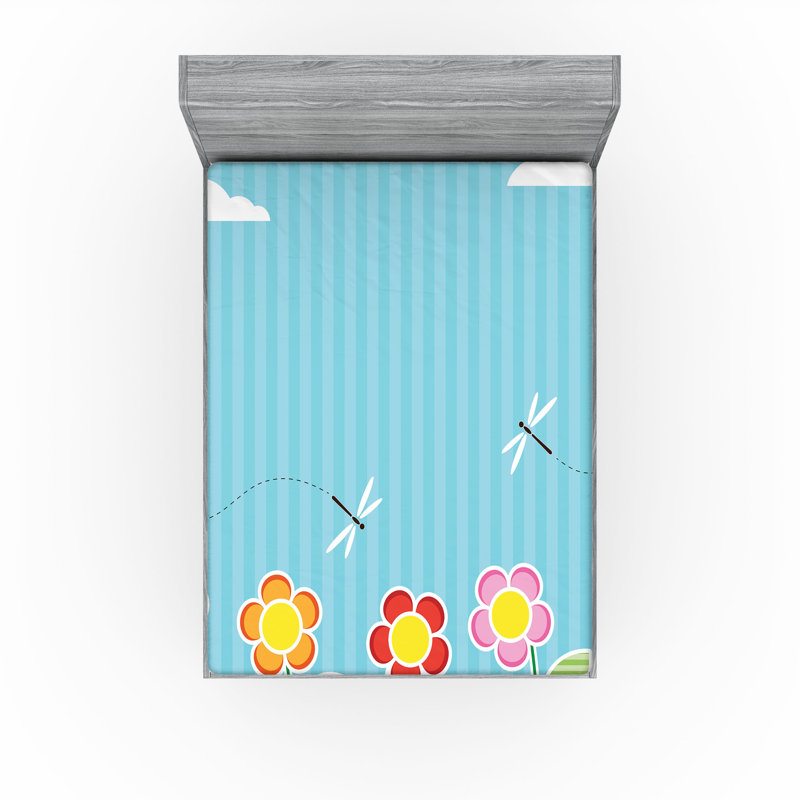 Drap-housse orange Ambesonne, Drap-housse de taille double, Bleu ciel / rayures blanches