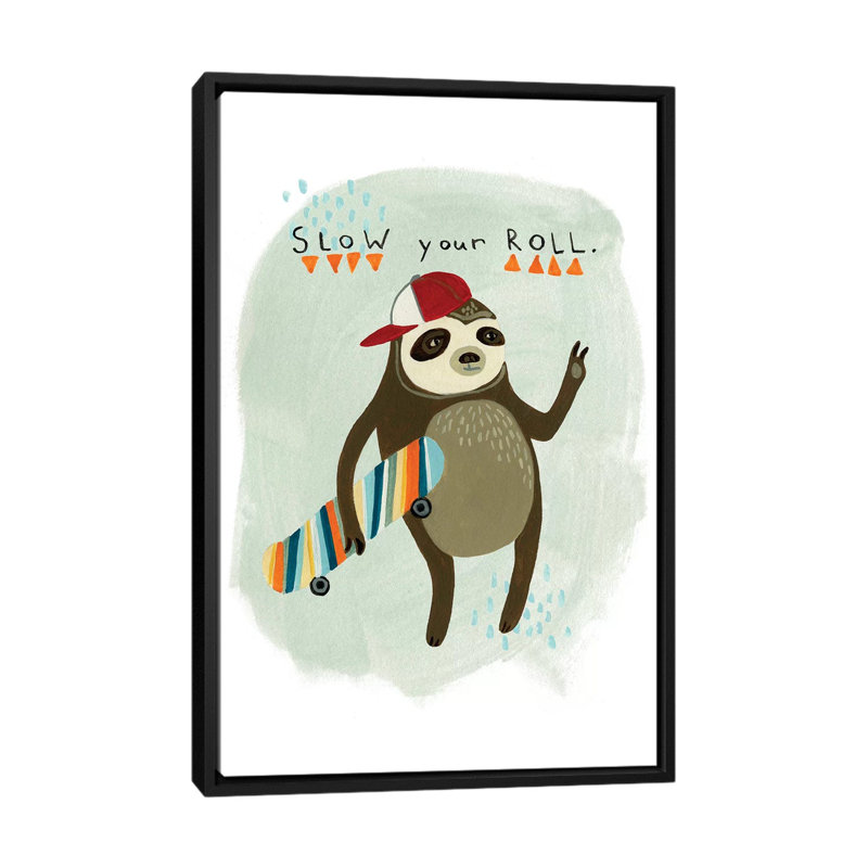 « hipster sloth i », impression sur toile tendue, H 26 po x l 18 po x P 1,5 po, Toile avec cadre noir, Pas de tapis