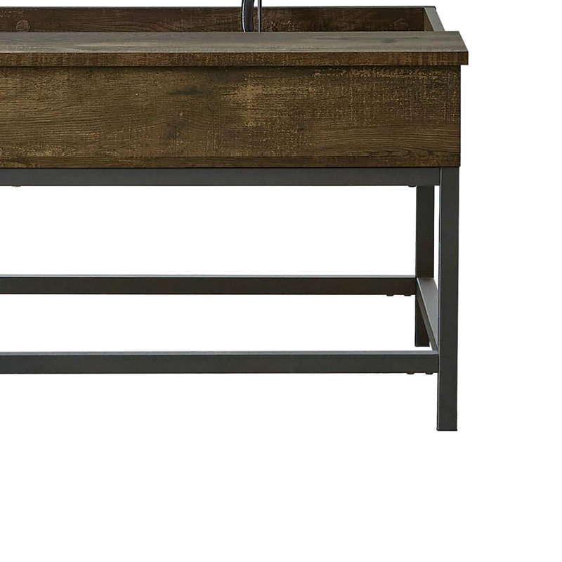 Table basse rectangulaire à plateau relevable en brun et noir avec finition chêne